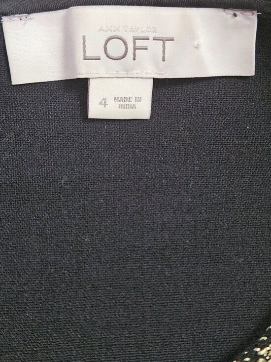 LOFT Sleeveless Sheath Dress Black Gold Damask Jacquard Pattern Women's Size 4 - Picture 3 of 7